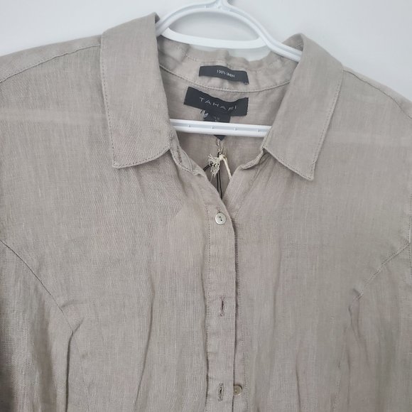 New TAHARI 100% Linen Blouse Women's Plus Size 1X Ruffle Neutral Flowy Loose Fit - Picture 4 of 10